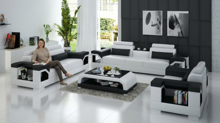 Leder gestoffeerde bankstellen luxe bankstel woonkamer 3+2 set