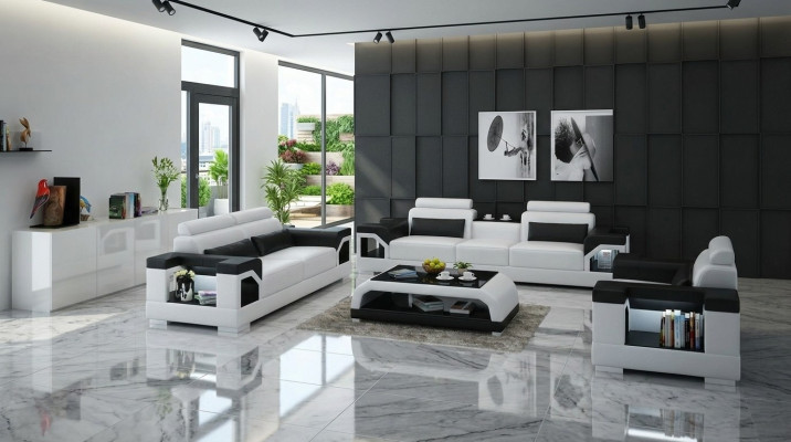 Leder gestoffeerde bankstellen luxe bankstel woonkamer 3+2 set