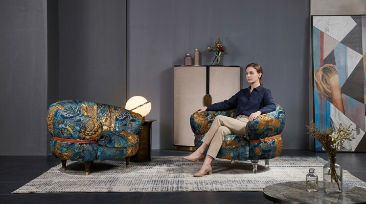 Ontwerp fauteuil bank sofa ontspan stof lounge luxe tv club bekleding