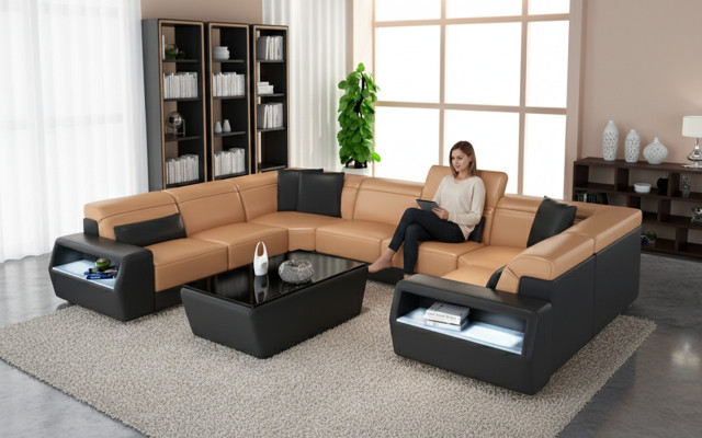 Hoekbank Leren Bank Bank Bekleding Hoek Zit Woonlandschap Set-U-Vorm