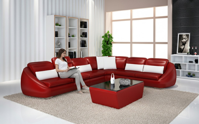 Designer bankstel hoekbank met hocker woonsfeer set stoffering