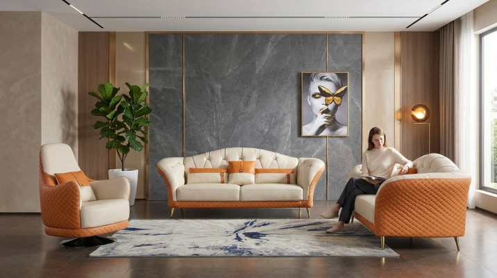 Luxe bankstel 3+1+1 zitsbank met meubelbank leren bankstel textielgroep