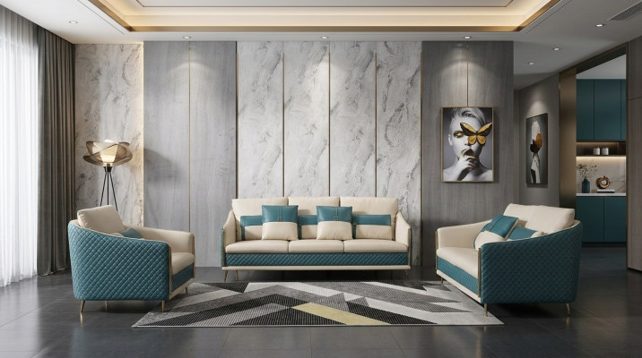 Sofaset van 3+2 zitsbanken, ontwerpbank, gestoffeerde banken, bankdecoratie, modern.