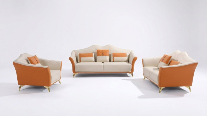 Bankstel met gestoffeerde leren bankstoel compleet set moderne suite 3+2 zits