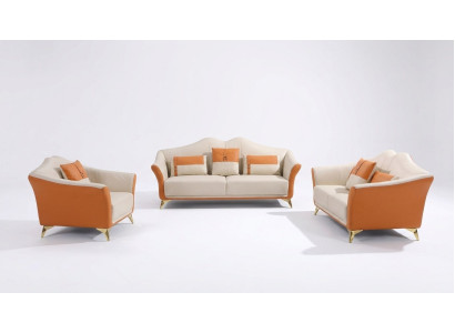 Bankstel met gestoffeerde leren bankstoel compleet set moderne suite 3+2 zits