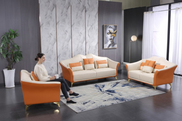 Lederen bankbank bankstel 3+1+1 zits bankstel Design Moderne Bank Nieuw