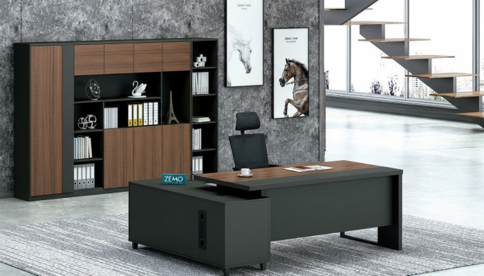 Ontwerp hoekbureau dossierkast kantoorinrichting directiekamer meubilair 2-delige set.