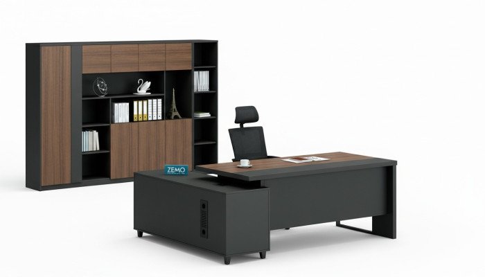 Ontwerp hoekbureau dossierkast kantoorinrichting directiekamer meubilair 2-delige set.