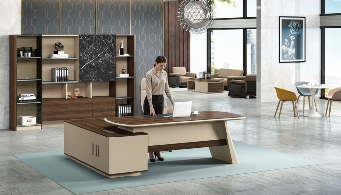 Kantoorinrichting Bureau Tafels Chef Tafel + Archiefkast Rek 2-delig.