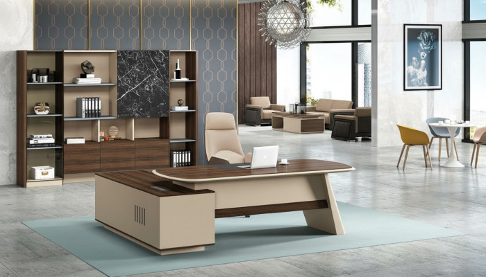Kantoorinrichting Bureau Tafels Chef Tafel + Archiefkast Rek 2-delig.