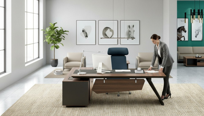 Thuiskantoor bureau kantoorinrichting tafel met laden studeerkamer