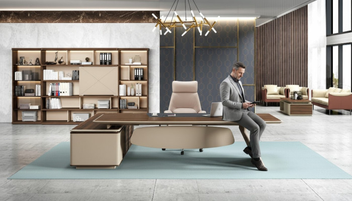 Kantoorinrichting 2-delige set Cheftafel Archiefkast Bureau Tafels Plank