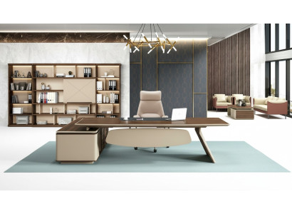 Elegante bureau en grote kantoorkast in eigentijds design.