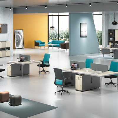 Mebel inrichting uitrusting tafel callcenter 4 werkplekken bureau