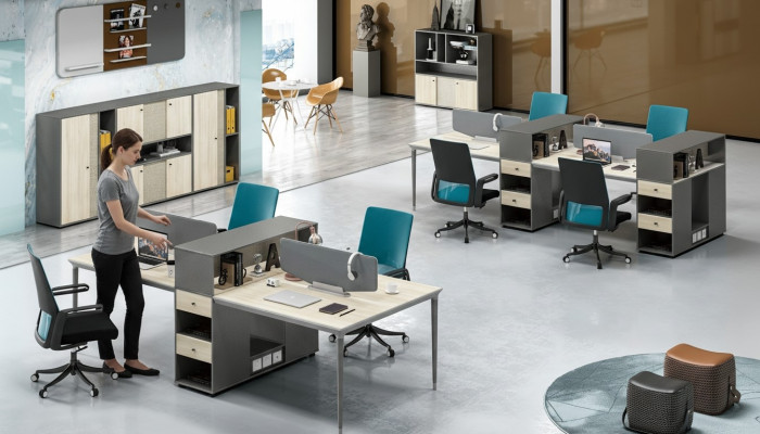 Kantoor meubilair Inrichting Tafels Tafel 4 Werkplekken Bureau Callcenter