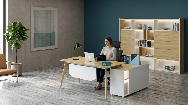 Kantoorinrichting 2-dlg. Chef tafel + archiefkast plank set bureau
