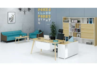 Kantoorinrichting 2-dlg. Chef tafel + archiefkast plank set bureau