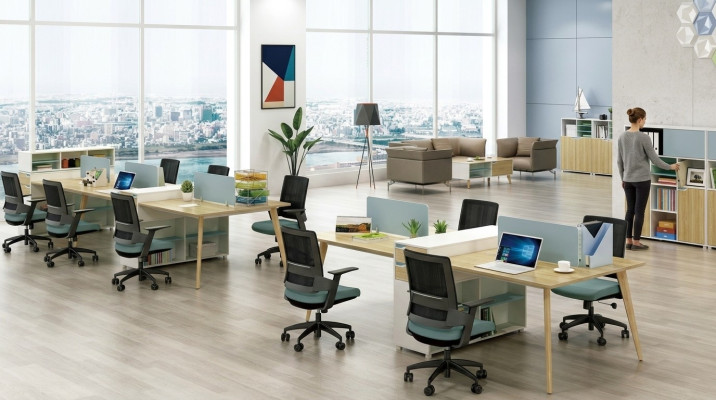 Kantoorinrichting Tafels Houten Tafel 4 Werkplekken Bureau
