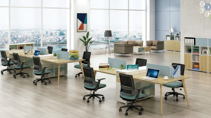 Kantoorinrichting Tafels Houten Tafel 4 Werkplekken Bureau