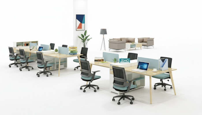 Kantoorinrichting Tafels Houten Tafel 4 Werkplekken Bureau