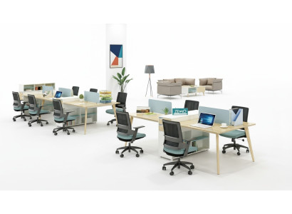 Kantoorinrichting Tafels Houten Tafel 4 Werkplekken Bureau