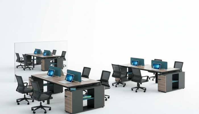 Kantoor meubilair Inrichting Tafels Tafel Callcenter Hout 4 werkplekken Bureau