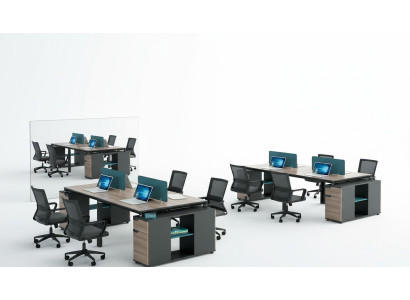 Kantoor meubilair Inrichting Tafels Tafel Callcenter Hout 4 werkplekken Bureau