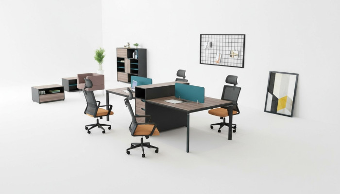 Schrijftafel werkstation tafel 4 werkplekken toonbank houten tafels kantoor