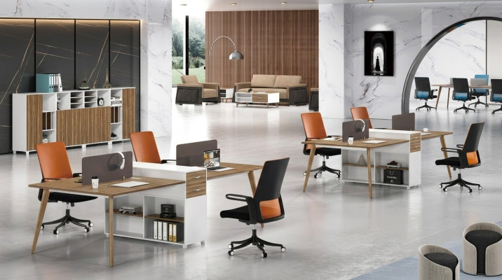 Kantoor meubilair inrichting tafels tafel bureau callcenter hout