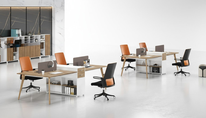 Kantoor meubilair inrichting tafels tafel bureau callcenter hout