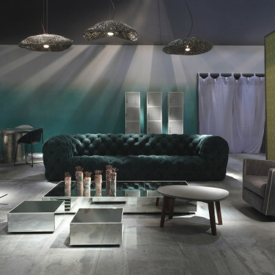 Luxe Chesterfield fluwelen velours driezits stoffen bankstellen.