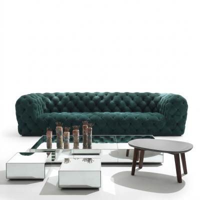 Luxe Chesterfield fluwelen velours driezits stoffen bankstellen.