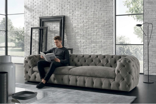 Klassieke driezitsbank Sofa Bekleed 3-zits stofstoffering Chesterfield