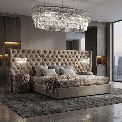 Bedbekleding Luxe Tweepersoonsbedden Slaapkamer Stof Chesterfield King Size