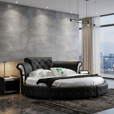 Luxueus Chesterfield bed ontwerp Ronde bekleding Klassiek rond bed Leer Fluweel