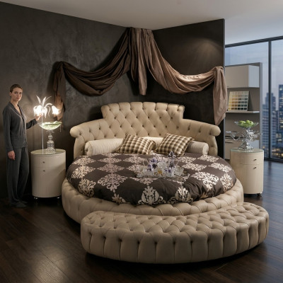 Rond bed Rond design bedden Lederen dubbel Hotel Luxe frame