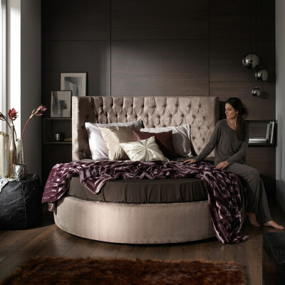 Ronde Chesterfield luxe ronde bed klassiek hotel fluweel textiel lederen bedden nieuw