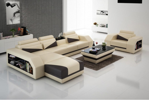 Leren bank woonlandschap hoekbank L-vorm met fauteuil set stel modern
