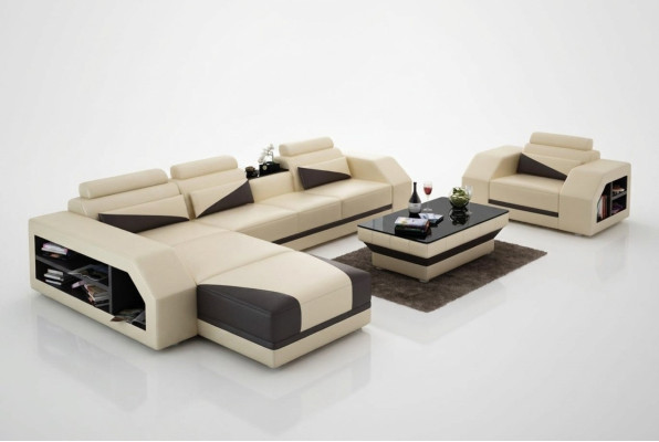Leren bank woonlandschap hoekbank L-vorm met fauteuil set stel modern