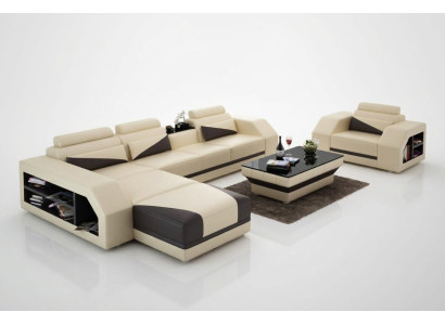 Leren bank woonlandschap hoekbank L-vorm met fauteuil set stel modern