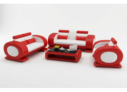 Sofa set met designbankstellen, banken, gestoffeerde 3-zitsbanken van leer, bankstellen