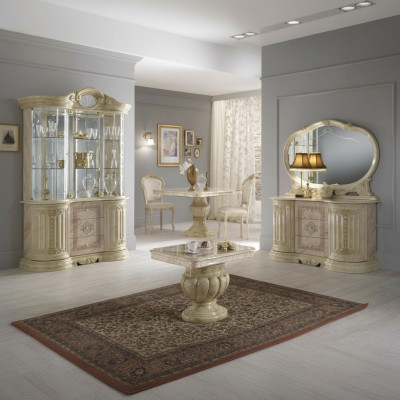 Luxe woon-eetkamer set 2-delig dressoir Klassieke vitrinekast Tafel