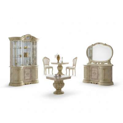 Luxe woon-eetkamer set 2-delig dressoir Klassieke vitrinekast Tafel