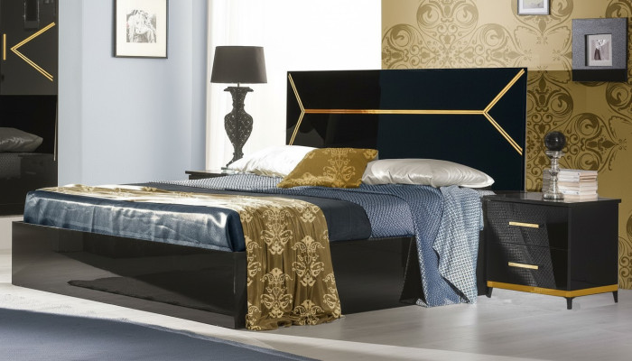 Klassieke slaapkamer set Bed 2x Nachtkastje Commode 3-delige set Bedden Zwart
