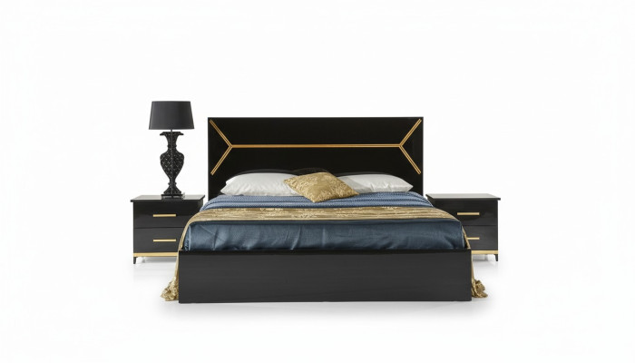 Klassieke slaapkamer set Bed 2x Nachtkastje Commode 3-delige set Bedden Zwart