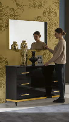 Hoge glans dressoir dressoir kast hout spiegel dressoir console consoles 2-delig
