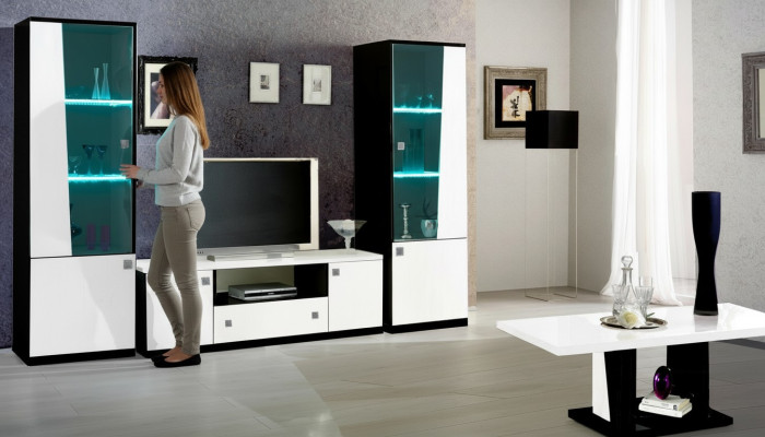 Moderne woonkamer wandvitrine dressoir RTV-rek muurkast 3-delig nieuw