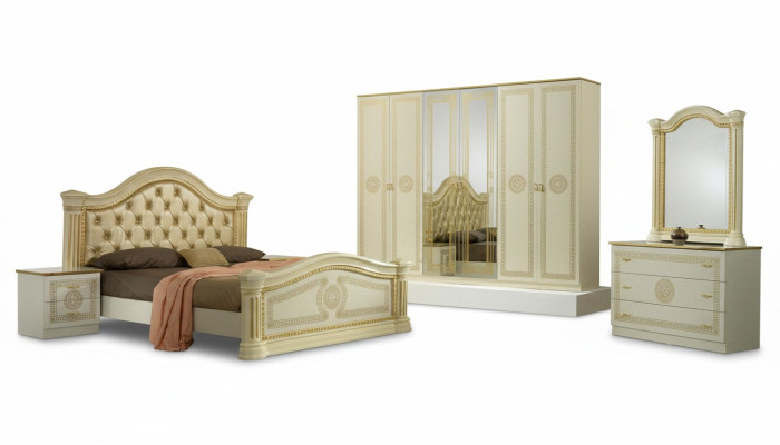 Slaapkamer Chesterfield lederen bed 6-delige design meubel set nachtkastje ladekast