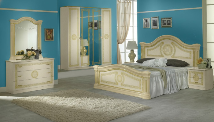 Luxe slaapkamer Klassiek houten bed Nachtkastje 6-delige designmeubels