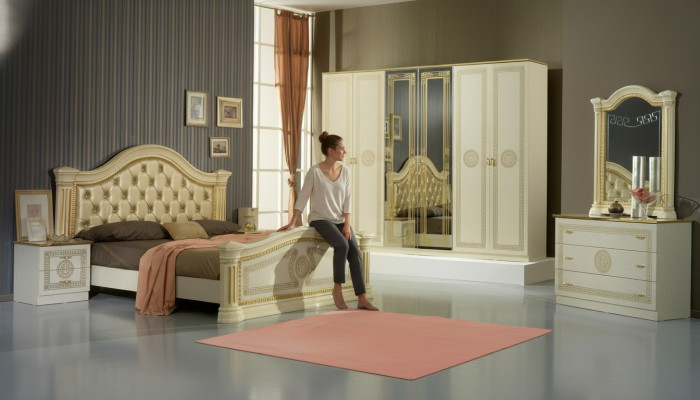 Design slaapkamer 3-delig. Bed 2x nachtkastje Klassieke luxe beddenset meubels